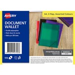 AVERY 47707 DOCUMENT WALLET A4 3 FLAP ELASTIC CLOSURE ASSORTED