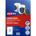 AVERY 980009 L7104REV REMOVABLE BLANK PRINTABLE LABELS ROUND LASERINKJET 12UP MATT WHITE PACK 10