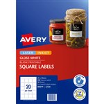 AVERY 980016 L7124 BLANK PRINTABLE LABELS SQUARE LASERINKJET 20UP GLOSS WHITE PACK 10
