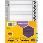 MARBIG DIVIDER MANILLA 12TAB A4 BLACKWHITE