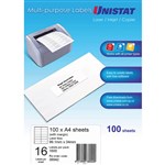 UNISTAT 38942 MULTIPURPOSE LABEL 16UP 99 X 34MM WHITE PACK 100