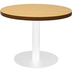 RAPIDLINE CIRCULAR COFFEE TABLE 600 X 425MM BEECH COLOURED TABLE TOP  WHITE POWDER COAT BASE