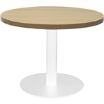 RAPIDLINE CIRCULAR COFFEE TABLE 600 X 425MM NATURAL OAK TABLE TOP  WHITE POWDER COAT BASE