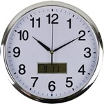 ITALPLAST WALL CLOCK WITH LCD DISPLAY 360MM WHITE  CHROME