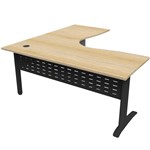 RAPID SPAN DELUXE CORNER WORKSTATION WITH METAL MODESTY PANEL 1500 X 1500 X 730MM NATURAL OAKBLACK