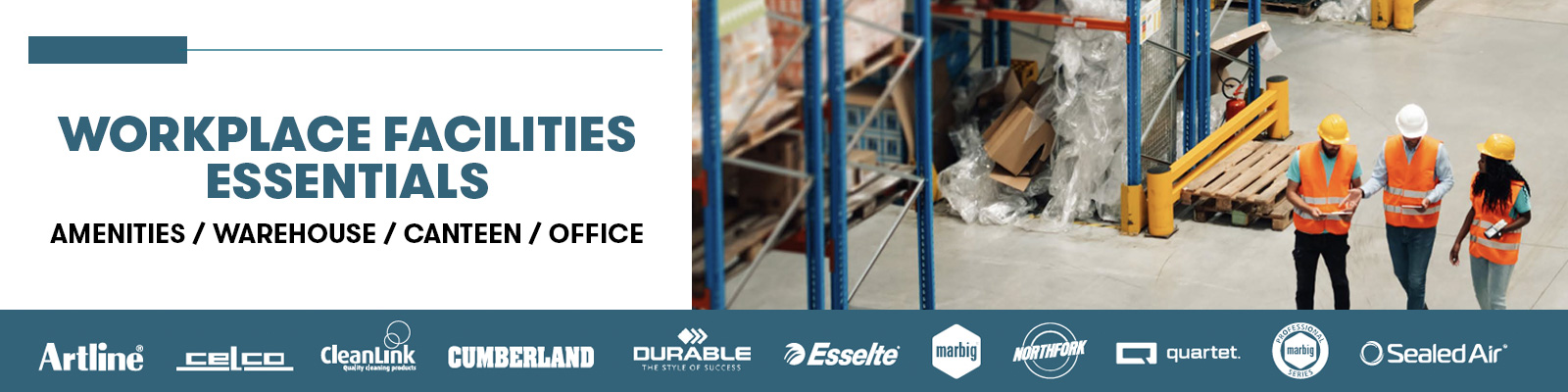 3 people walking in a warehouse